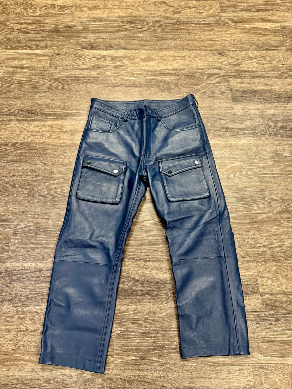 Vintage Y2K Navy Blue Genuine Leather Cargo Pants Size 34